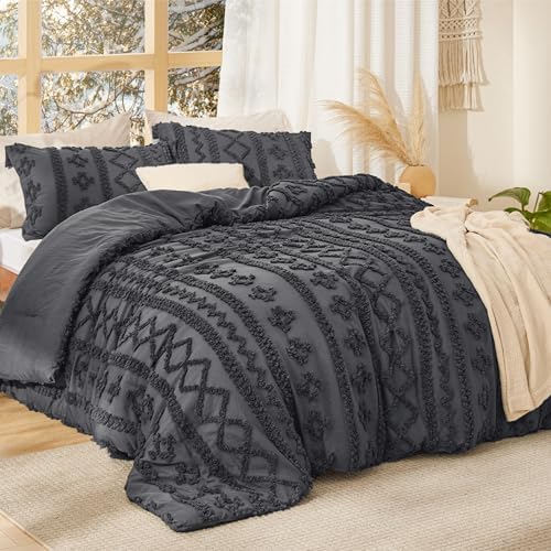 Bedsure Tufted Boho Comforter Set Twin, Bedroom Decor Bedding Set Dark Grey - Image 2