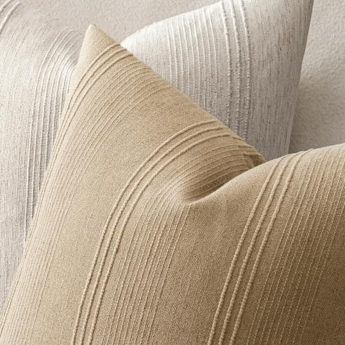 MIULEE Decorative Striped Throw Pillow Covers 18x18 Inch Camel 2 Pack - Image 3
