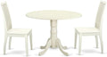 East West Furniture DLIP3-LWH-W 3 Piece Kitchen Table Set for Small Spaces Contains a Round Dining Table with Dropleaf and 2 Dining Room Chairs, 42x42 Inch, Linen White