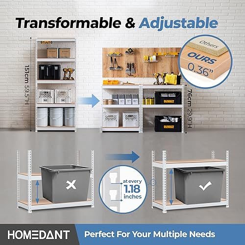 HOMEDANT White 28" W 5 Tier Storage Shelves Garage Shelving Metal 2Pack - Image 3