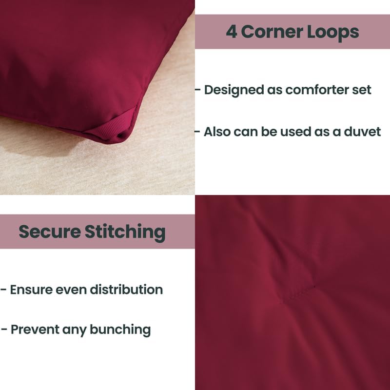 Paxrac Burgundy King Size Comforter Set, 3 Pieces Lightweight Solid Bedding Set - Image 4