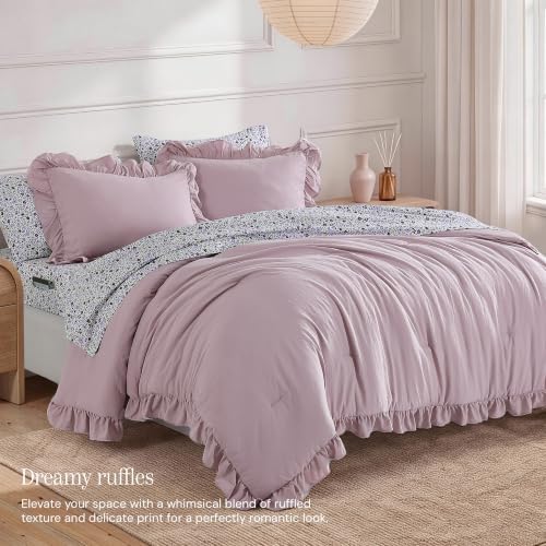 BLOOMHAVEN Full Size Comforter Sets-7 Pieces Ruffle Bedding Floral Sheet - Image 2
