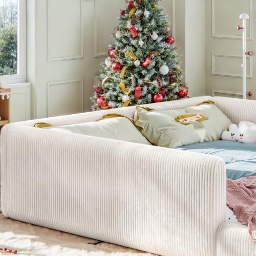Queen Corduroy Upholstered Floor Bed - Image 5
