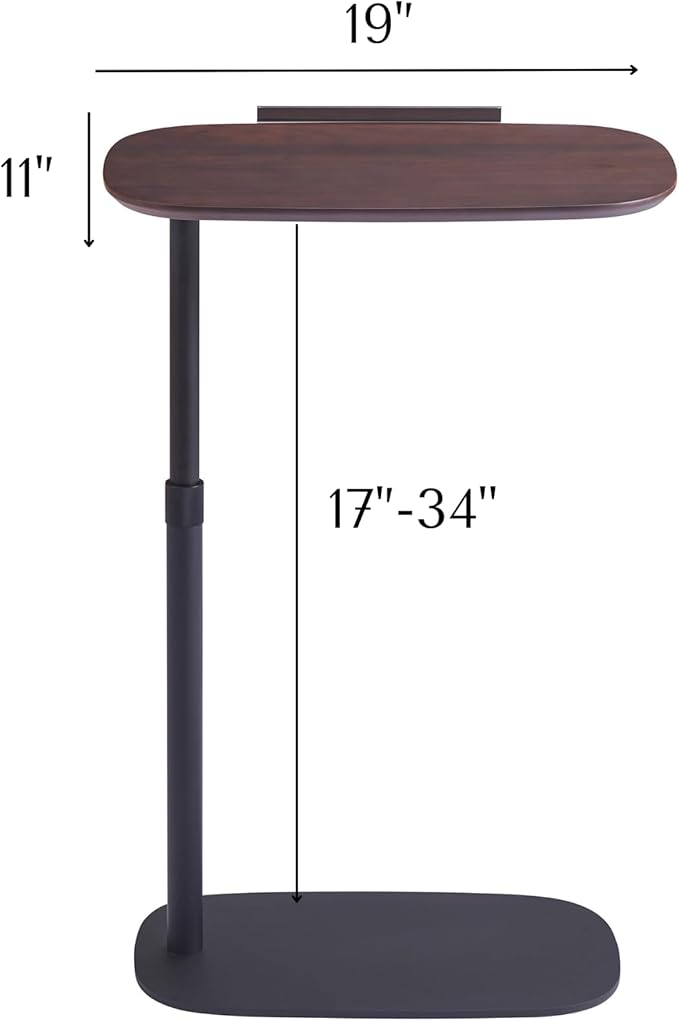 COZYMATIC Amarian C-Shaped Side Table, Wood Sofa Table with Adjustable Height and Rotatable Table Top, Laptop Work Desk for Living Room, Bedroom, Study and Small Space, Walnut