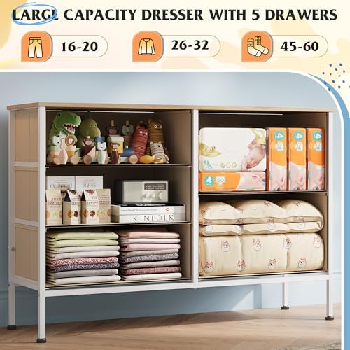 WLIVE 5 Drawer Fabric Dresser for Bedroom, Wide Storage Chest - Image 4