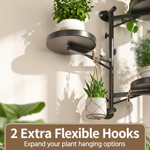 LASZOLA Rotating Plant Hangers Shelves Wall Mounted Indoor, 3 Tiers Black - Image 5