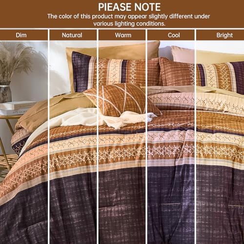 Dintszyayue Boho King Comforter Size Set, 8 Pieces Striped Texture Gold Purple - Image 6