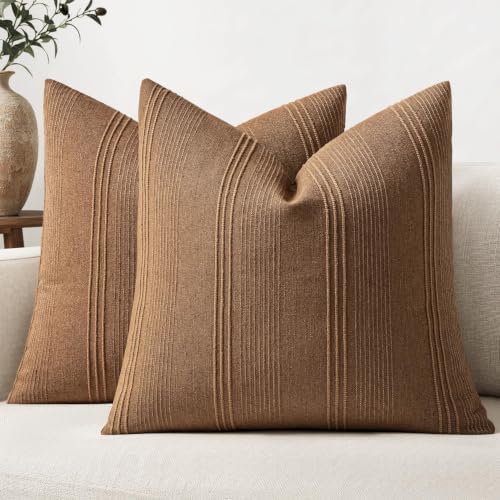 MIULEE Fall Decorative Striped Throw Pillow Covers 16x16 Sugar Brown 2 Pack by MIULEE