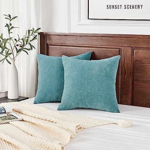 GAWAMAY Smoke Blue Chenille Throw Pillow Covers 16x16 Set of 2 - Image 4