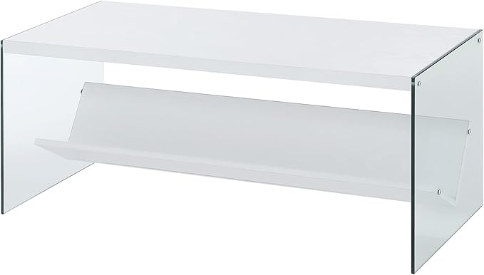 Convenience Concepts SoHo Glass Modern Living Storage Shelf, Contemporary Coffee Table for Family Room, 40", White
