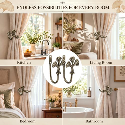Hicarer 2 Pcs Metal Curtain Tieback Holdbacks Ginkgo Leaf Shaped Curtain Side - Image 5