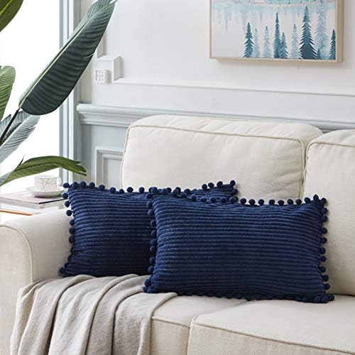 Fancy Homi 2 Pack Navy Blue Lumbar Decorative Throw Pillow Covers 14x24 Inch - Image 6