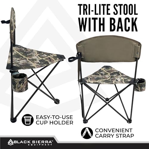 Black Sierra Folding Hunting Stool w Backrest & Cup Holder, 225 lb Capacity - Image 6