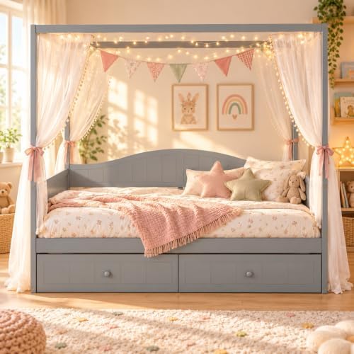 Merax Twin Canopy Daybed with 2 Drawers, Wooden Frame - Image 4