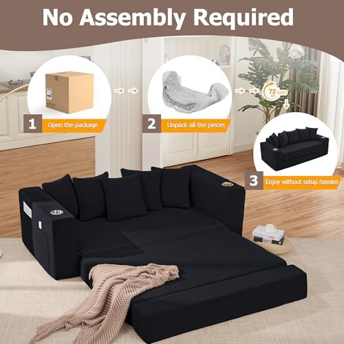 76" Boneless Convertible Sofa Bed, Corduroy Fold Out Sofa - Image 6