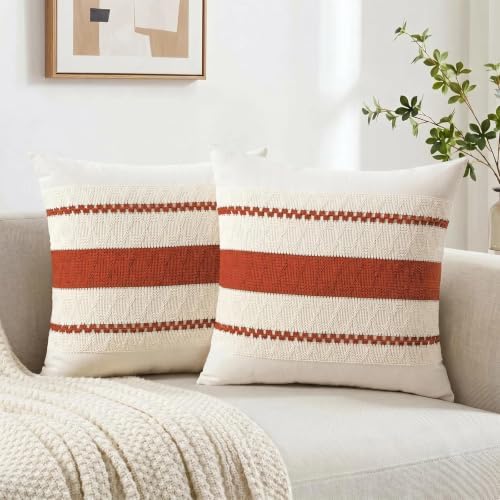 Fancy Homi Set of 1 Boho Burnt Orange Big Decorative Throw Pillow Cover 24x24 - Image 7
