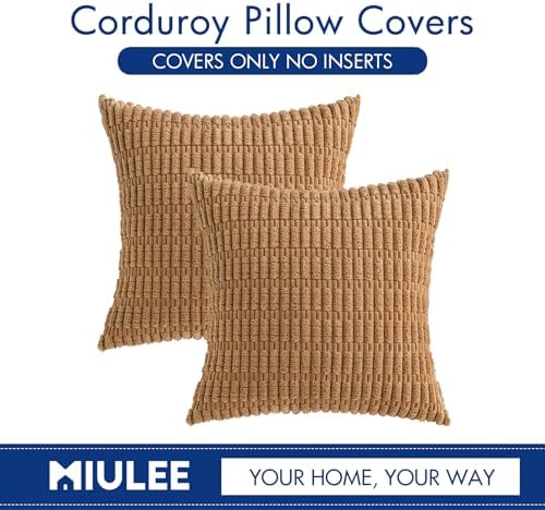 MIULEE Corduroy Decorative Throw Pillow Covers 20x20 Brown Pack of 2 - Image 6