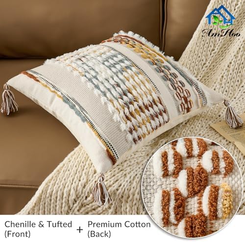 AmHoo Chenille Striped Tufted Textured Boho Throw Pillow Covers Aesthetic - Image 2