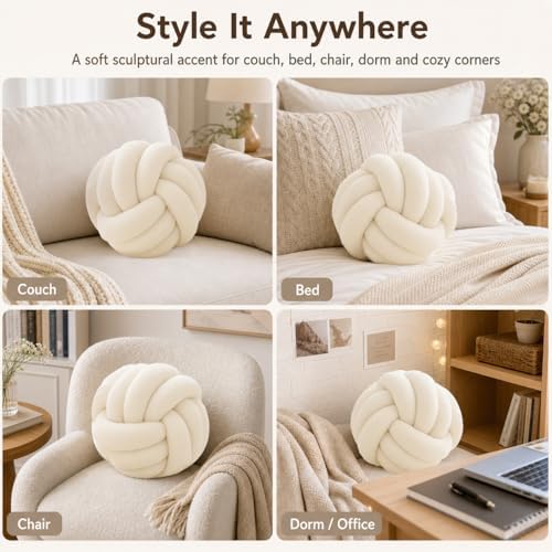 Petrella Ivory White Knot Pillow Ball, 11 Inch Decorative Pillow - Image 3