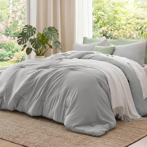 Bedsure California King Comforter Prewashed Soft 3Pcs Silver Grey 104"x96" by BEDSURE