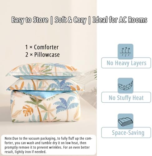 Beige & Coastal Blue Tropical Botanical Cotton Comforter King 3PC - Image 7