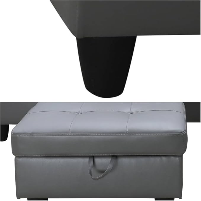 Convertible Leather Sectional Couch, Modern L Shaped Couch with Storage, Large Modular 5-Seat Sectional Sofa with Ottomans for Living Room and Office, Dark Grey