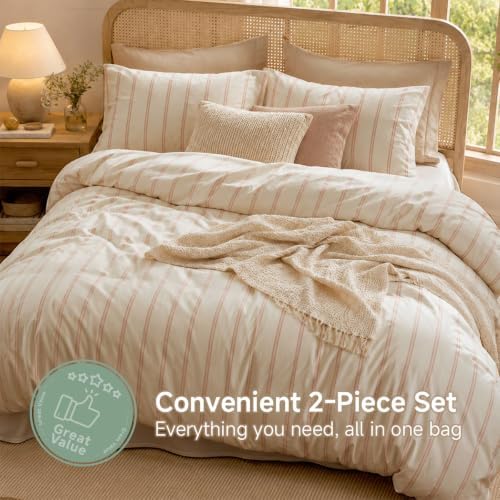 Striped Comforter Set Twin Size Yellow Pink Bedding Set 2 Pieces - Image 4
