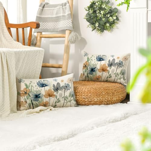 AVOIN colorlife Poppy Chinoiserie Flowers Pillow Covers 12x20 Inch Set of 2 - Image 4