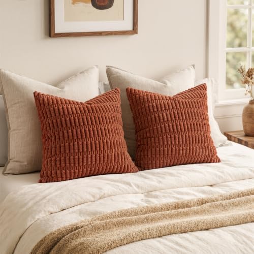 MIULEE Fall Corduroy Decorative Throw Pillow Covers 18x18 Rust Pack of 2 - Image 6