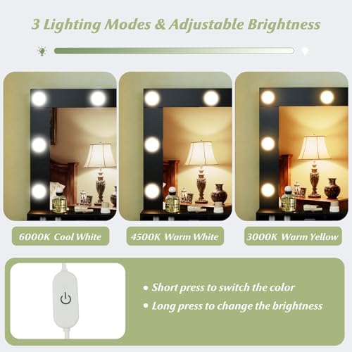 CHARMAID Vanity Table Set with Lighted Mirror, 8 Bulbs, Large Drawer, Tabletop - Image 3