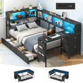 Twin Corner Bed with Desk and Storage Bookcase, Daybed with 2 Drawers & 2 by Hasuit