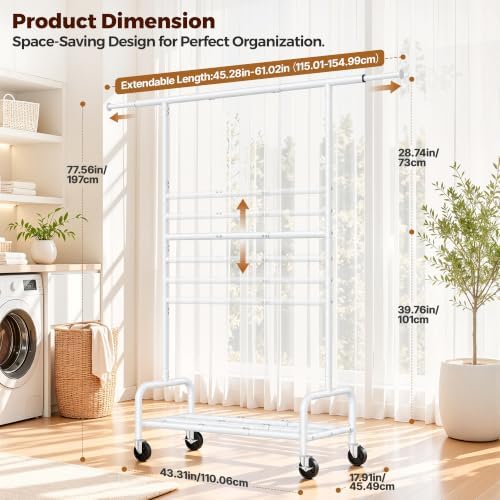 Clothes Rack Heavy Duty, 550 LBS Rolling Clothing Rack - Image 3