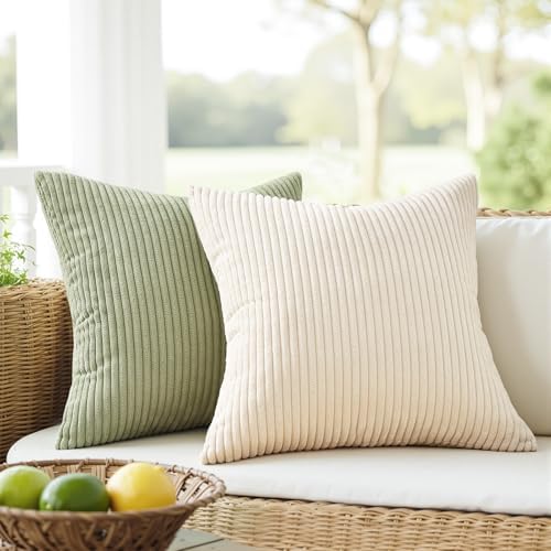 Topfinel Green White Spring Pillow Covers 22x22 Set of 4 Boho Cushion Covers - Image 7