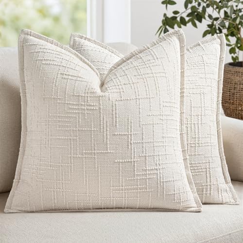 MIULEE Slubby Textured Decorative Throw Pillow Covers Cream White 18x18 by MIULEE