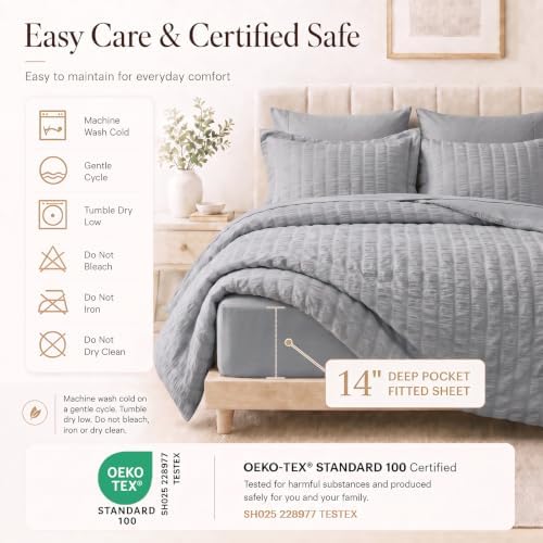 CozyLux Twin Comforter Set, 5 Pieces Grey Seersucker Bed in a Bag - Image 5