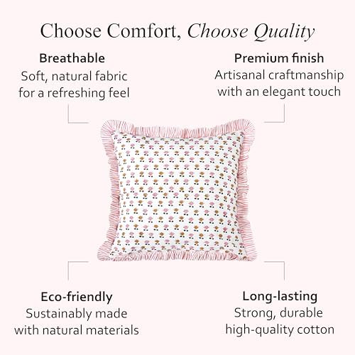 CPC Rosette Bloom Block Print Ruffle Pillow Cover 18x18 Inch - Image 7