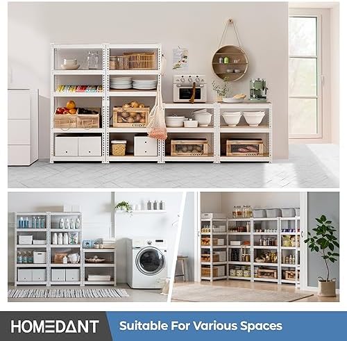 HOMEDANT White 28" W 5 Tier Storage Shelves Garage Shelving Metal 2Pack - Image 7