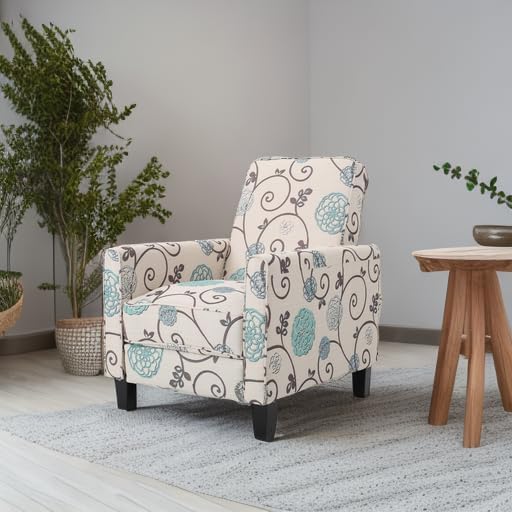 Christopher Knight Home Dufour White and Blue Floral Fabric Recliner 26.75D x 34W x 36.25H in