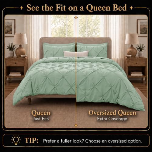 CozyLux Queen Comforter Set Sage Green, 7 Pieces Pintuck Bed in a Bag - Image 2