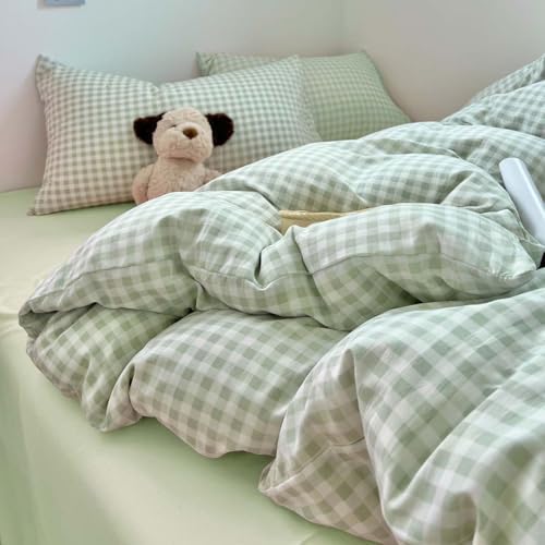 Nayoroom Green Gingham Comforter Set Queen Plaid Checkered Dorm Bedding - Image 7