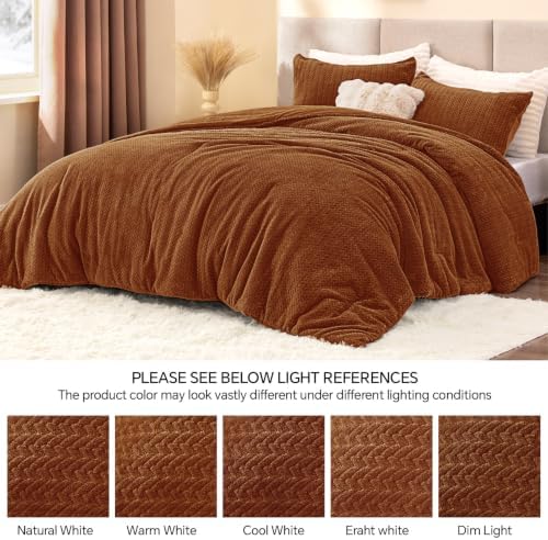 ChiXpace Fleece Twin Size Comforter Set Terracotta, Fluffy Bed Set 2 Pieces - Image 6