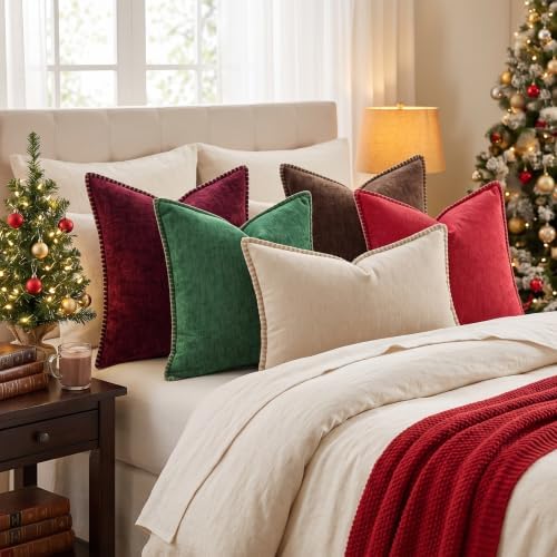 decorUhome Christmas Soft Chenille Throw Pillow Covers 16x16 Set of 2 Green - Image 3