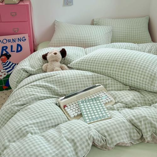 Nayoroom Green Gingham Comforter Set Queen Plaid Checkered Dorm Bedding - Image 5