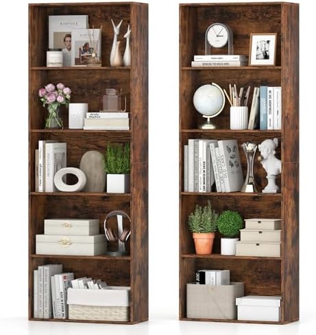 GIANTEX 5-Tier Bookshelf Set of 2, Freestanding Bookcase by Giantex
