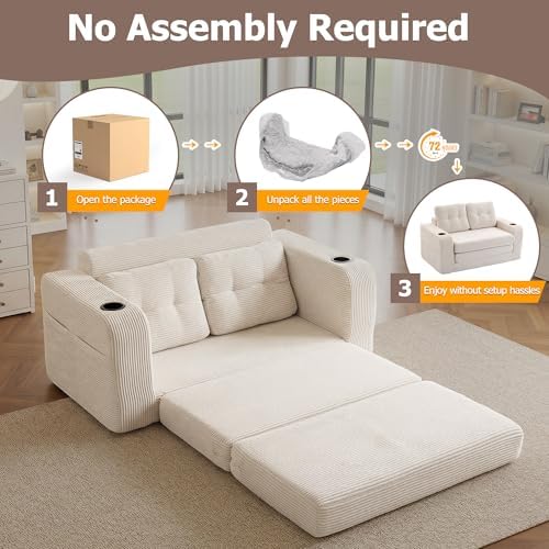 54" Boneless Convertible Sofa Bed, Corduroy Fold Out Sofa - Image 6