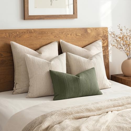 MIULEE Lumbar Striped Throw Pillow Covers 12x20 Olive Green 2 Pack - Image 5