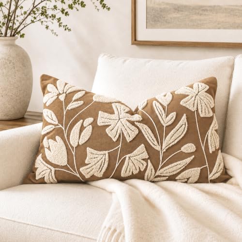 BlissBlush 12x20 Fall Lumbar Pillow Cover, Rectangular Brown Decorative Throw by BlissBlush
