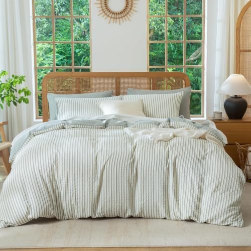 Sage Green Full Size Comforter Set Striped 100% Soft Washed Microfiber Jacquard - Image 2