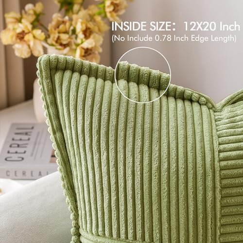 MIULEE Decorative Lumbar Throw Pillow Covers 12x20 Inch Green 2 Pack - Image 2
