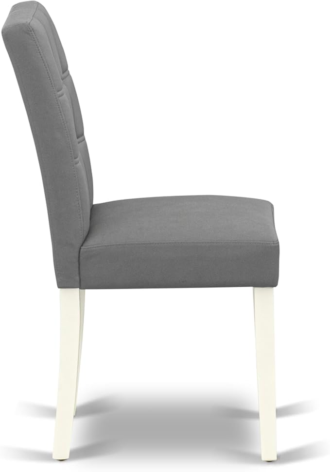 East West Furniture DOAS5-LWH-41 5 Piece Kitchen Table Set Includes A Dinner Table and 4 Platinum Gray Polyester Fabric Person Chairs with Stylish Back- Linen White Finish